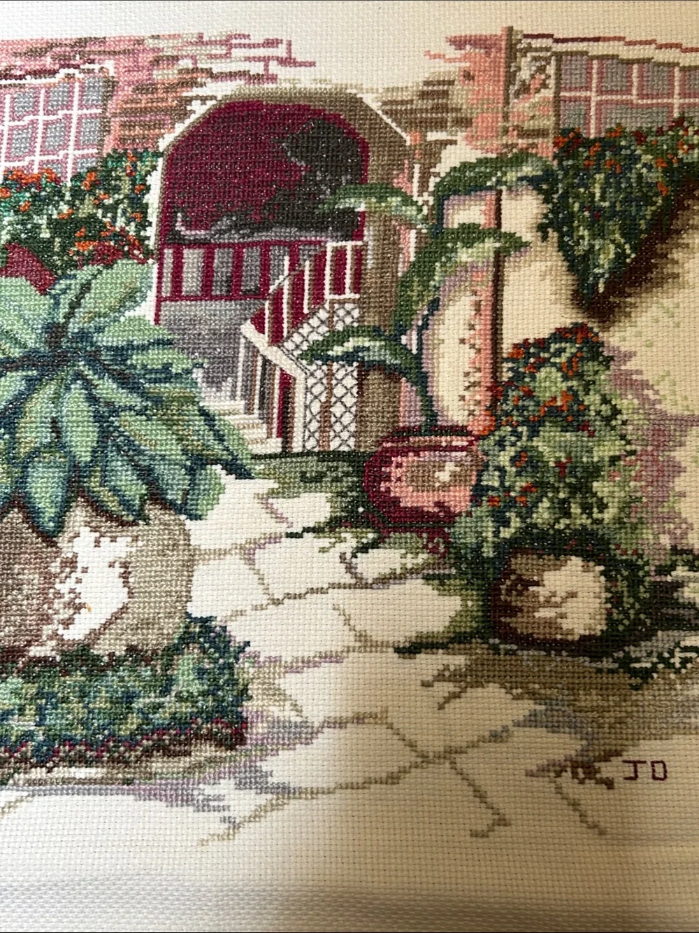 Vintage-Inspired Green and Red Needlepoint Wall Art